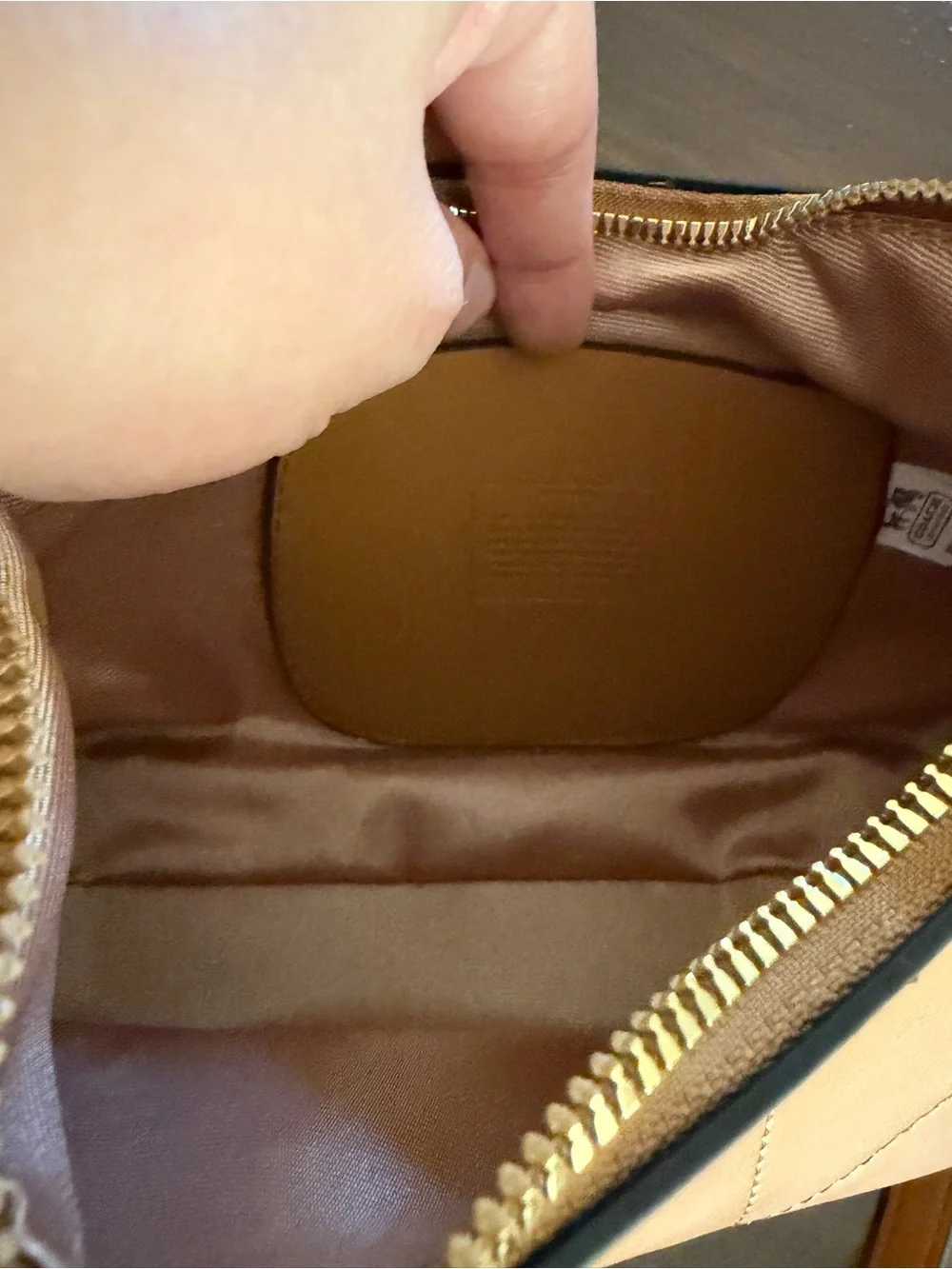 Coach Tan Quilted Crossbody Bag with Cherry Charm